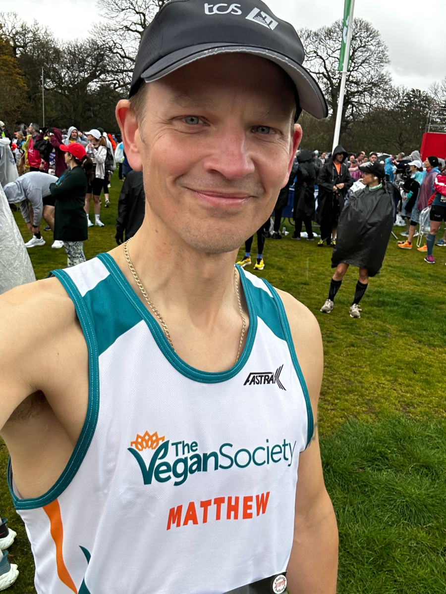 Our 2023 London Marathon Runner, Matthew Fordham, wearing our official running vest