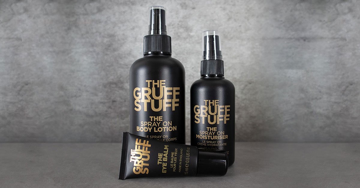 Three The Gruff Stuff products against a grey background